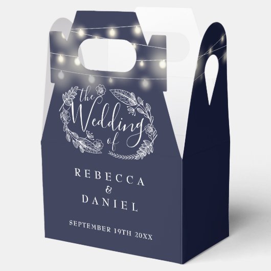 Marineblauwe String Lights Bloemenbruiloft Bedankdoosjes (Geopend)