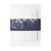 Marineblauwe String Lights Bloemenbruiloft Uitnodigingen Wikkel (Voorkant Voorbeeld)