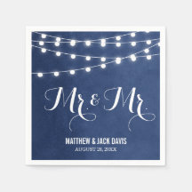 Marineblauwe String Lights Bruiloft Monogram