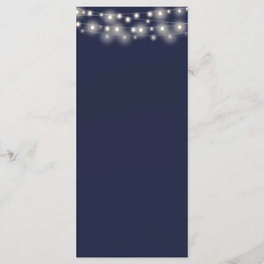 Marineblauwe String Lights Signature Bruiloft Menu (Achterkant)