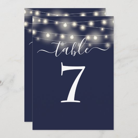 Marineblauwe String Lights Tafelnummer (Voorkant / Achterkant)