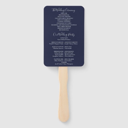 Marineblauwe String Lights Trouwprogramma Handwaaier (Achterkant)