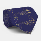 Marineblauwe stropdas met elegante gouden abstract (Opgerold)
