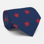 Marineblauwe stropdas met rode sterren patriottisc (Opgerold)