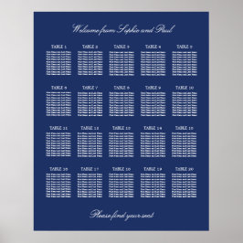 Marineblauwe tafelbruiloft zitplaats poster