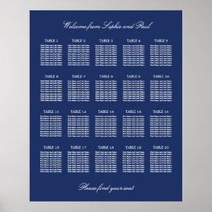 Marineblauwe tafelbruiloft zitplaats poster