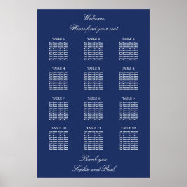 Marineblauwe tafelbruiloft zitplaatskaartposter 12 poster