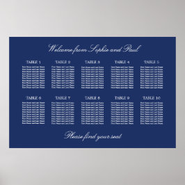 Marineblauwe Tafelindeling Bruiloft Poster