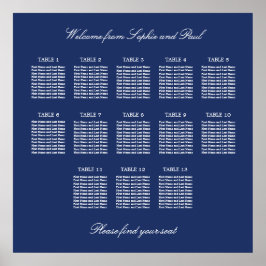 Marineblauwe tafelindeling poster voor trouwfeest