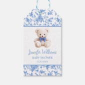 Marineblauwe teddybeer baby boy douche dank u cadeaulabel (Voorkant)