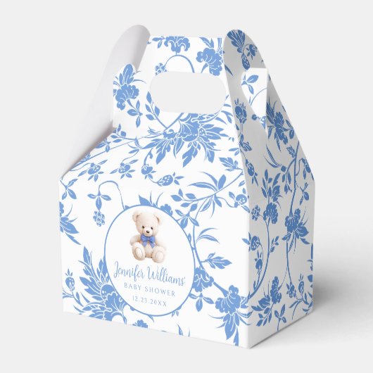 Marineblauwe teddybeer baby jongen douche gunst do bedankdoosjes (Voorkant Zijde)