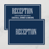 Marineblauwe typografie ontvangstkaart in oude sti informatiekaartje (Voorkant / Achterkant)