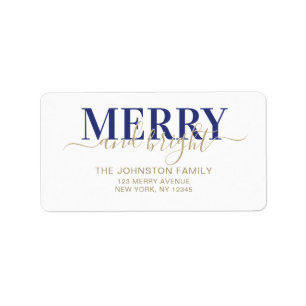 Marineblauwe typografie vrolijk en helder Kerstmis Etiket