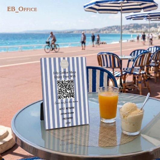 Marineblauwe Verticale Strepen QR Code Wifi Voetst Fotoplaat
