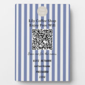 Marineblauwe Verticale Strepen QR Code Wifi Voetst Fotoplaat (voorkant)