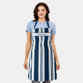Marineblauwe vintage gestreepte schort (Gedragen)