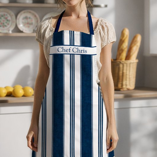 Marineblauwe vintage gestreepte schort