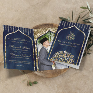 Marineblauwe Vintage Gouden Islamitische Boog Brui