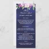 Marineblauwe violette bloemen bruiloft diner menu  kaart (Voorkant)