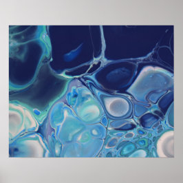 Marineblauwe Vloeibare Abstracte Moderne Marmer We Poster