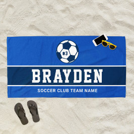 Marineblauwe Voetbalspeler Aangepaste Naam Strandlaken