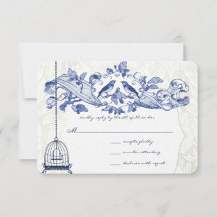 Marineblauwe Vogelkooi Eikenhouten Vintage Vogels RSVP Kaartje