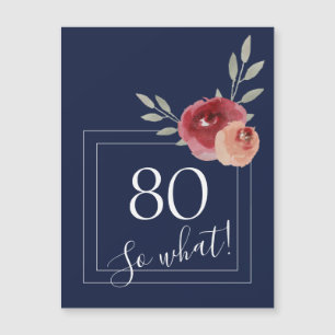 Marineblauwe Waterverf Bloem 80ste Verjaardag Magn