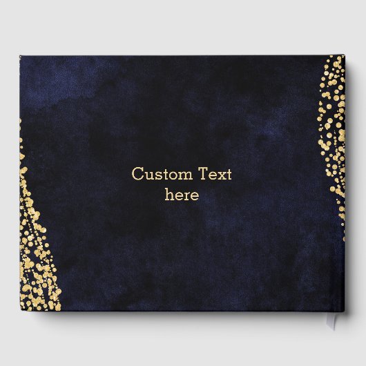 Marineblauwe Waterverf & Gouden Glam Bruiloft Mono Gastenboek (Achterkant)