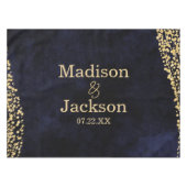 Marineblauwe Waterverf & Gouden Glam Bruiloft Mono Tafelkleed (Voorkant (Horizontaal))