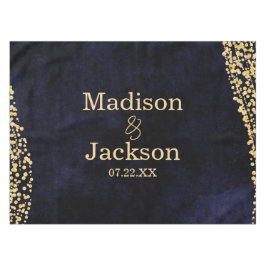 Marineblauwe Waterverf & Gouden Glam Bruiloft Mono Tafelkleed