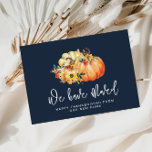 marineblauwe waterverf pompoen bewegende aankondig briefkaart<br><div class="desc">Thanksgiving vakantie verhuisde aankondigingskaart. Kondig uw nieuwe thuis aan familie en vrienden met deze herfst happy thanksgiving wenskaart.</div>