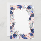 Marineblauwe Waterverven - Floral Elegant Bruiloft Kaart (Achterkant)