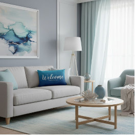 Marineblauwe welkom zomer kussensloop kussen