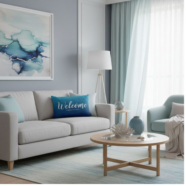 Marineblauwe welkom zomer kussensloop kussen (Creator heeft geüpload)