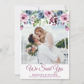 Marineblauwe wijn Bloemen bruiloft Aankondiging (Voorkant)