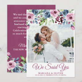 Marineblauwe wijn Bloemen bruiloft Aankondiging