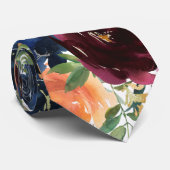 Marineblauwe wijn geel gouden rozen bloemmotief st stropdas (Opgerold)