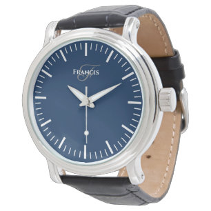 Marineblauwe wijzerplaat herenhorloge met zwarte l horloge