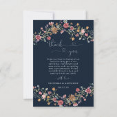 Marineblauwe Wildbloemen Bruiloft Dank u Kaarten (Voorkant)