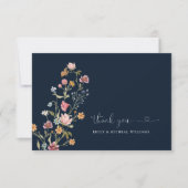 Marineblauwe Wildbloemen Bruiloft Flat Dank u Kaar Bedankkaart (Voorkant)