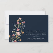 Marineblauwe Wildbloemen Bruiloft Flat Dank u Kaar Bedankkaart (Achterkant)