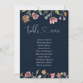 Marineblauwe Wildbloemen Tabel Nummer 1 Zitkaart (Voorkant)