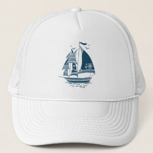 Marineblauwe wind zeilboot trucker pet