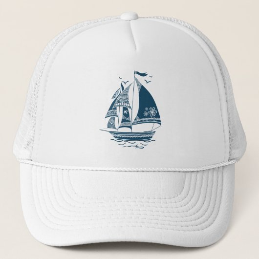 Marineblauwe wind zeilboot trucker pet (Voorkant)