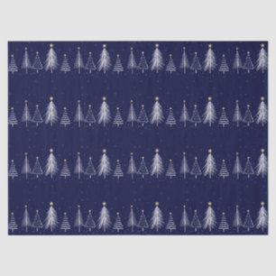 Marineblauwe Winter Kerst Pijnbomen Ster Tissuepapier