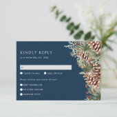 Marineblauwe Winter RSVP Kaart (Staand voorkant)