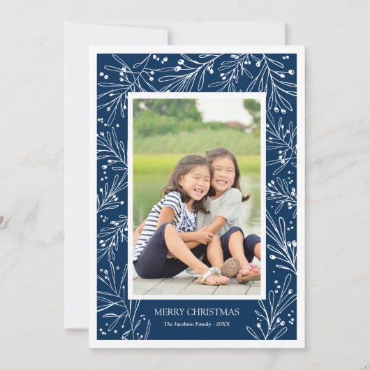 Marineblauwe wintertakken | Vakantie foto 2017 Feestdagenkaart (Voorkant)