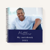 Marineblauwe witte aangepaste foto notitieboek (Voorkant)