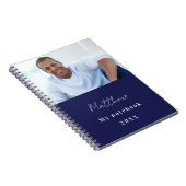 Marineblauwe witte aangepaste foto notitieboek (Rechterzijde)