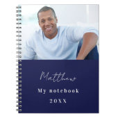 Marineblauwe witte aangepaste foto notitieboek (Voorkant)